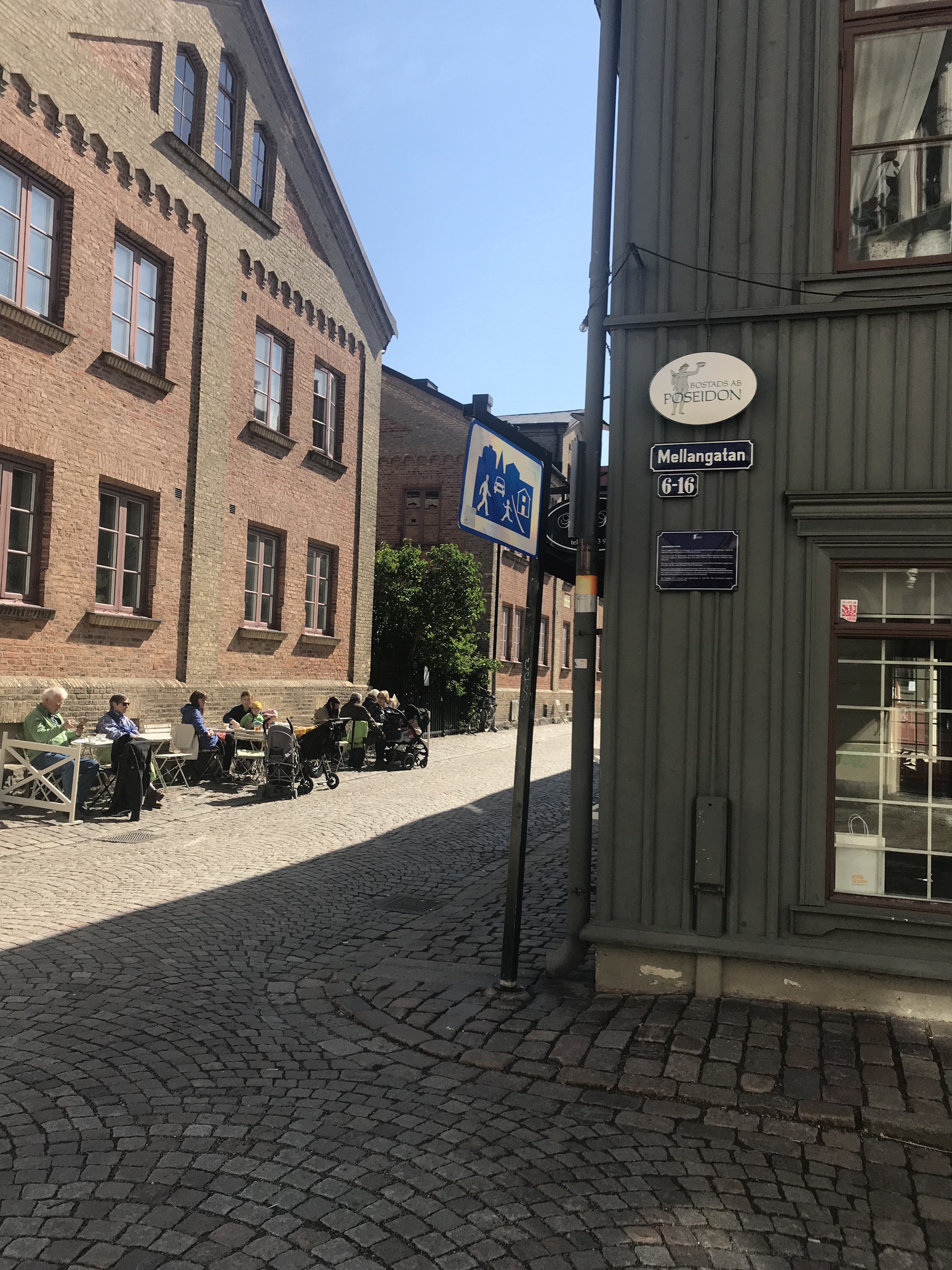 Home Zone pedestrian sign at a street in Haga, Gothenburg, Sweden